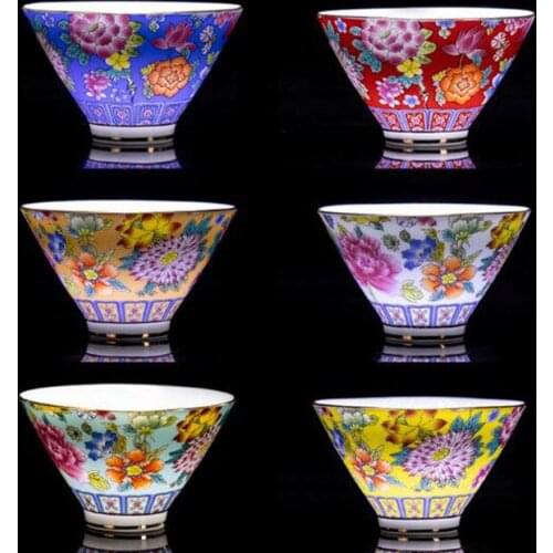 Enamel Tea Cups Ceramic Drinkware for Friend Birthday Creative Gift Hand Painted Flower Small Tea Bowl