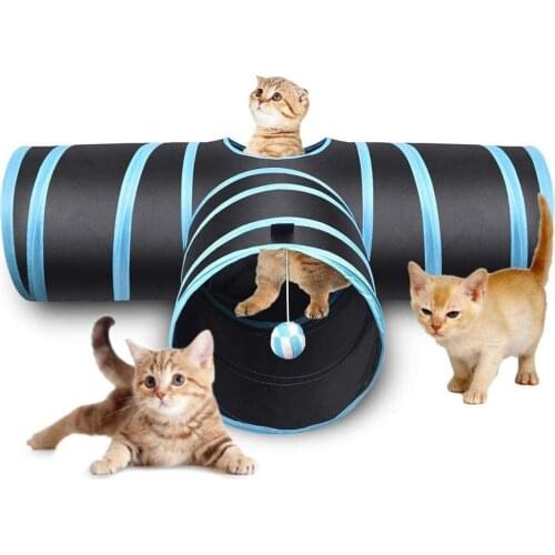 Indoor 3-way 3 holes Collapsible Cat Tunnel Tube Kitty Tunnel Bored Cat Pet Toys Peek Hole Toy Cat Puppy Kitty Kitten Rabbit