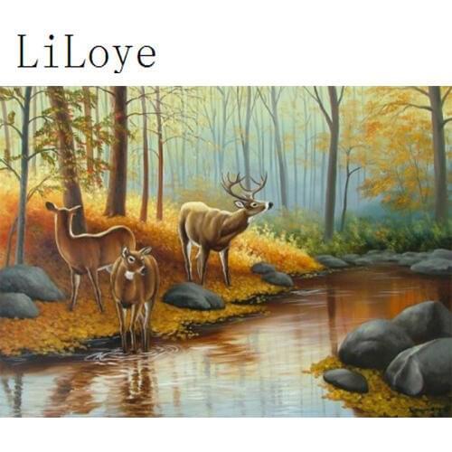 LI LOYE 5D DIY Diamond Painting Cross Stitch Forest river deer Diamond Embroidery Icon Rhinestone Mosaic Decor Painting Kit Q953