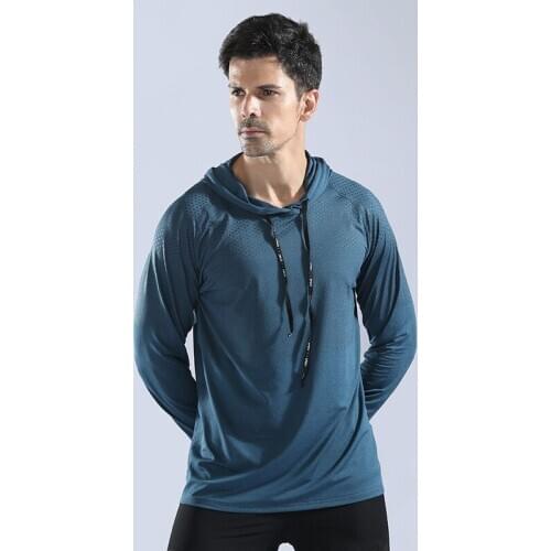 Mens Winter Hooded Sweater Set High Elastic Quick-Drying Fitness Clothes Running Training Man Seamless Polyester T-Shirt