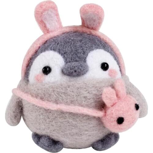 Lovely Penguin Needle Felting Kit 4 Needles Pure 66s 100% Wool Fiber Felting Foam Mat Doll Making Compact Felting Supplies Set