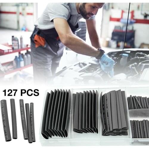 127 Pcs Tube Assortment Kit Heat Shrink Sleeving Tube Electrical Connection Electrical Wire Wrap Cable Waterproof Shrinkage 2:1