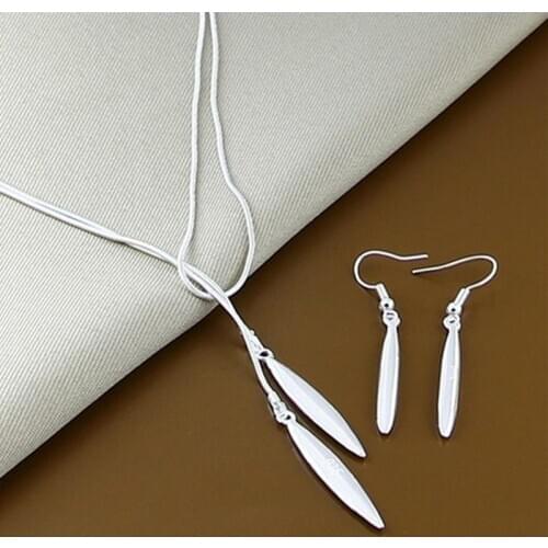 New Silver Set 925 Simple Silver Needle Necklace Earrings Set For Women Wedding Party Gift Jewelry