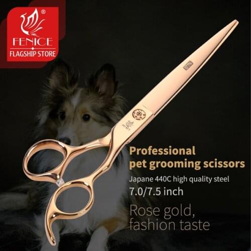 Fenice 7.0/7.5 inch Dog Grooming Scissors Gold Cutting Straight Pet Shears JP 440C Stainless Steel for Animals