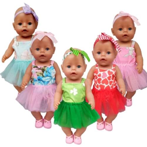 Doll clothes for 43cm Baby new born Doll Pink tutu dress headband for 18 inch girl doll tulle dress
