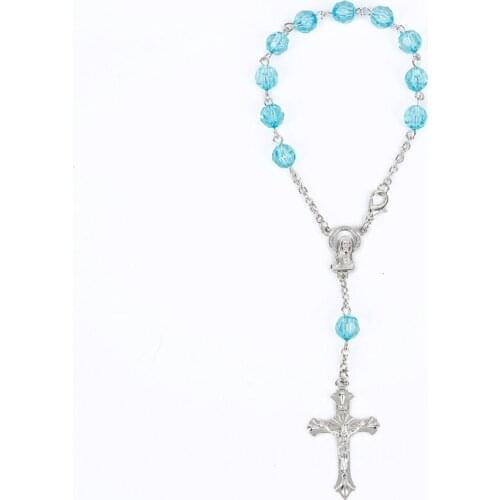 Factory wholesale good quality 2 layer Rope chain m rosary bracelet,Blue religious Christian crystal rosary charm bracelets