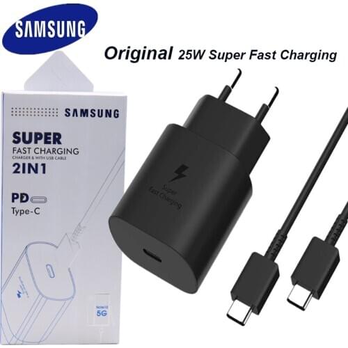 Original Samsung Galaxy Note 10 25W Super Fast Charging Adapter PD Charger 100CM USB C To USB C Cable For S20 Ultra S20+ A71 A91