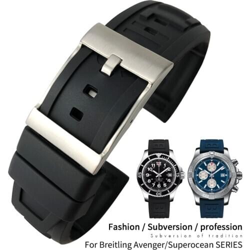 22mm 24mm Soft Silicone Rubber Watch Strap Special For Breitling Navitimer Avenger Black Red Yellow Blue Watchband Steel Buckle