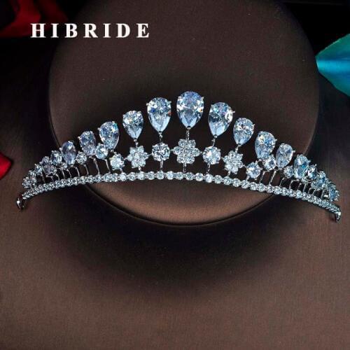 HIBRIDE Luxury Headband Noble Water Drop Tiaras Crown For Bridal Shiny Hair Accessories Wedding Jewelry Gifts Wholesale C-62