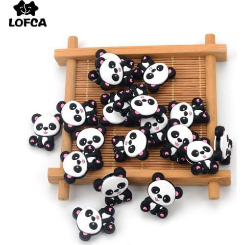 LOFCA Panda Silicone Beads 5pcs/lot Baby Teething Necklace Toy Cartoon Pacifier chain Clip Food Grade Silicone Beads