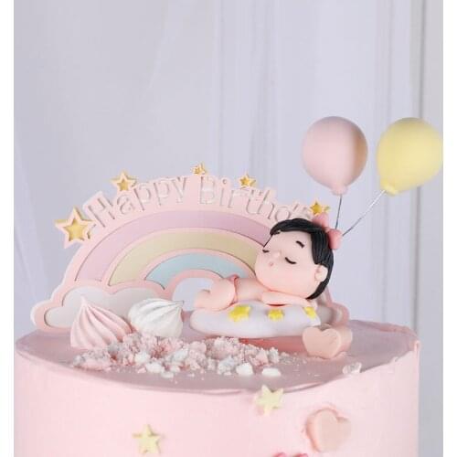 Baby Boy Girl Ball Balloon Rainbow Cake Topper For Birthday Decoration Wedding Supplies Shower Baking Dessert Kid Love Gifts