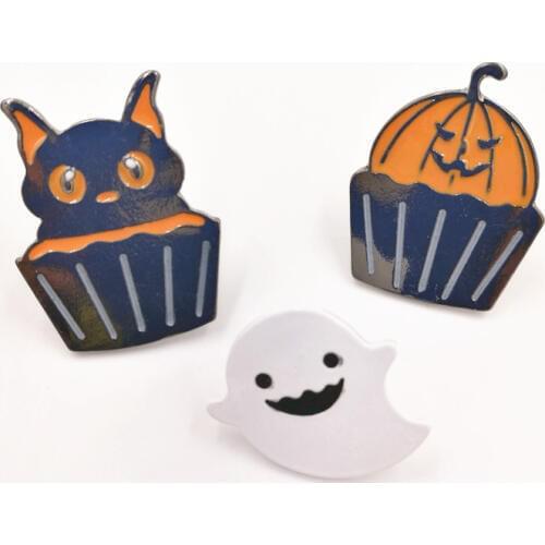 Timlee X147 Cartoon Cute Halloween Ghost Pumpkin Cup Cake Kitty Cat Metal Brooch Pins Gift Wholesale