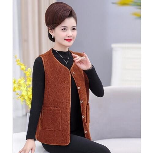 3XL 4XL Women Warm Sleeveless Outwear Vest Lamb Wool Fall Winter Coat Double Pocket Jacket Fleece Shaggy Waistcoat Overcoat