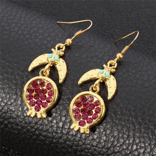 Vintage Fruit Fresh Red Crystal Earrings Pendant Gold Color Pomegranate Kolczyki Jewelry Gift Earrings for Women