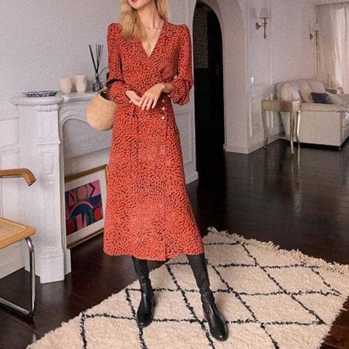 Women Dress Lip Print Plum Long Sleeve Wrap Romantic Print One PieceTea Break Dress Wrap Midi Dress