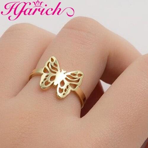 Women Luxury Cutout Exquisite Butterfly Ring Gold Color Stainless Steel Fashion Adjustable Jewelry Party Wedding BFF Gift Bijoux