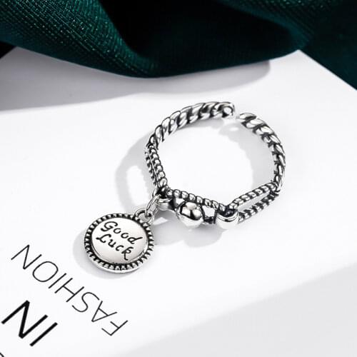 VENTFILLE 925 Sterling Silver Open Rings New Fashion Hip Hop Vintage Couple Creative Good Luck Pendant Party Jewelry Gift