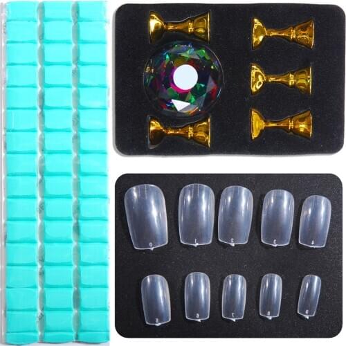 1Set False Nail Tips Nature Nail Art Full Cover Display Practice Tool With Reusable Adhesive Putty, UV Gel Manicure For Training