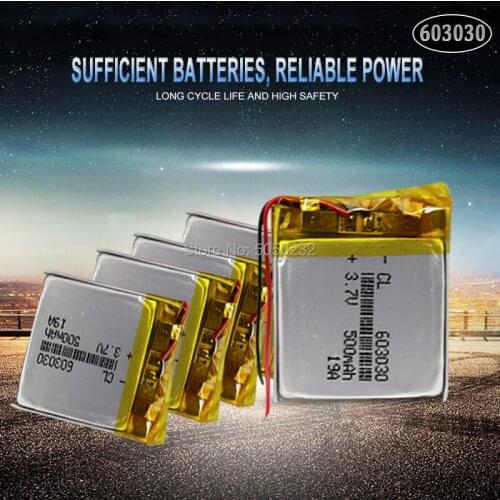 10pc 3.7V 500mAh 603030 Lithium Polymer Li-Po li ion Rechargeable Battery For toys speaker Tachograph MP3 MP4 GPS