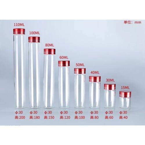 2PCS 15/30/40/50/60/80/100/110ml Glass Bottles Vials Jars with Red/Silver/Blue/Green/Gold Color Screw Cap DIY Wedding Home Decor