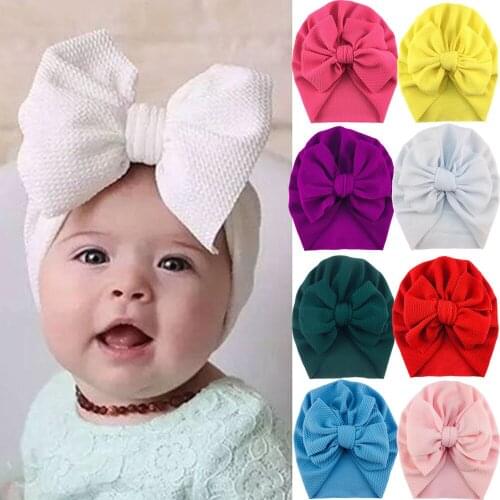 24Pcs/Lot Autumn Winter Big Waffle Hair Bow Turban Caps Infant Baby Bowknot Headwear Toddler Fashion Head Wraps Accessories