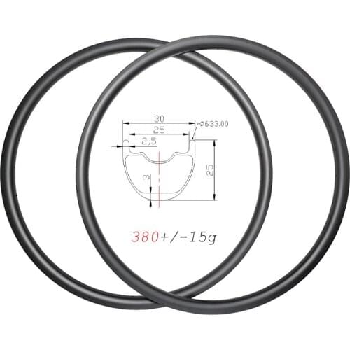 29er 380g MTB XC hookless 30mm wide clincher tubeless disc carbon rims 25mm deep mountain bicycle carbon wheels UD 3K 12K 24-36H