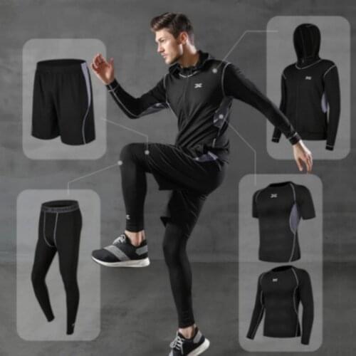 5 Pieces/set Of Mens Sportswear Gym Fitness Compression Sportswear Clothes Running Jogging Sportswear Workout Tights Men 2021