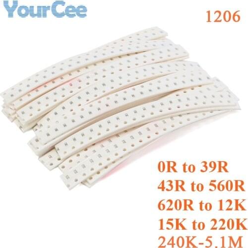 500pcs(25Values*20pcs) 1206 SMD Resistors Resistance Kit Assorted 5% DIY Kit Electronic Component 0R 15K 220K 620R ohm