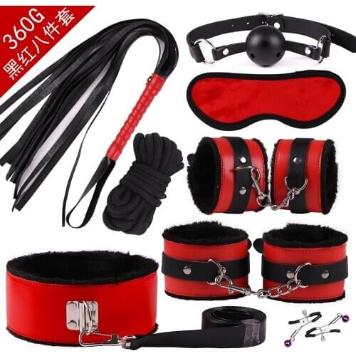 8 Pcs/Set Adult Bdsm Bondage Set with Erotic Leather Porn Handcuffs Nipple Clamp Whip Sex Toys for Fetish Couples Flirting