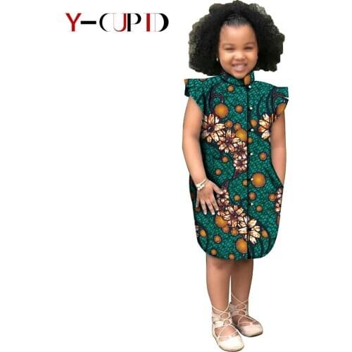 African Clothes for Kids Summer 100% Cotton Children Baby Gilrs Print Loose Maxi Dresses Bazin Riche Ankara Long Shirts YS204011