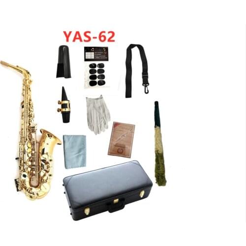Real Pictures YAS-62 Alto Saxophone Eb Tune Brass Plated Lacquer Gold Professional Musical Instrument With Case Free Shipping