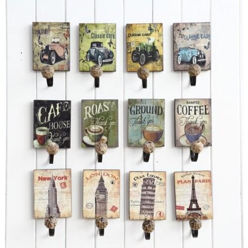 American country European retro clothing store cafe bar living room wall home decorative wood coat hooks