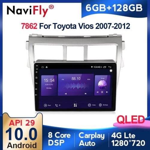 NaviFly 7862 6GB+128GB QLED Screen 1280*720 Android 10 Car Radio Audio Multimedia Player For Toyota Vios 2 2007 - 2013