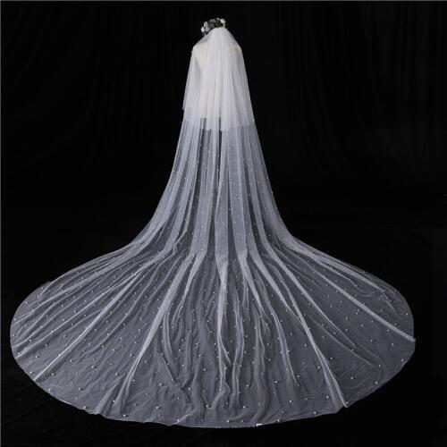 White/ivory bridal veil beaded pearls with comb veil one layer cathedral royal wedding veil 2020 hot sale
