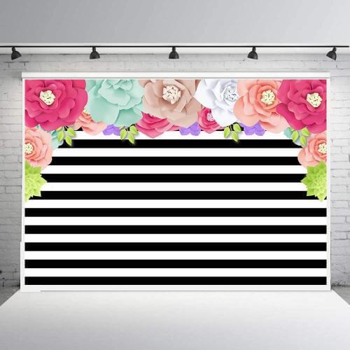 Black white paper flower background backdrops baby shower birthday party decor candy table wedding setter wall banner poster