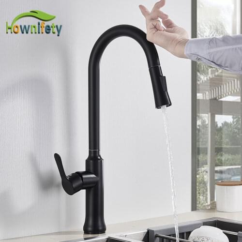 Black Nickel Kitchen Sensor Touch Faucet Hot Cold Mixer Tap Sense Crane 2 Functon Modes Pull out Spout Modern 360 Swivel