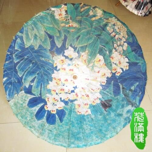 Dia 50CM Handmade Bamboo Craft Butterfly in White Flowers with Blue Leaves OilPaper Umbrella Retro Dance Parasol Gift Umbrella