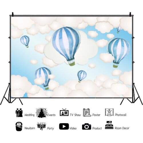 Blue Hot Air Balloon In The Sky Backdrops Artistic Photos Background Decorations for Kids Birthday Party Photography Props