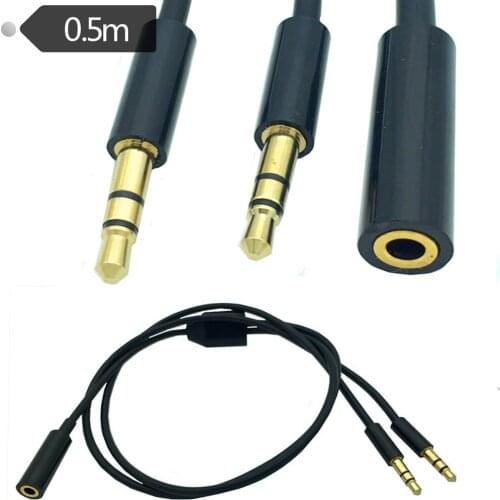 3.5mm 1/8" female to 2 3.5mm male input TRS Stereo Audio Adapter splitter cable 0.5m