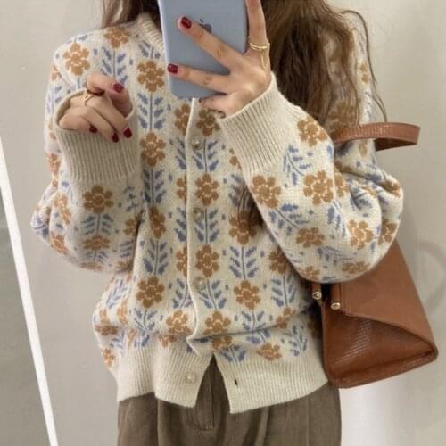 Floral Harajuku Sweater Women Knitted Cardigan Prairie Chic Coat Flowers Cardigan Woman Jumpers Thin Clothes Sweater Female 2021