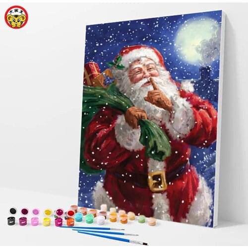 Numbers oil painting DIY Santa Claus elk coloured lights Snowman red wine dog snowflake quiet warm Home Furnishing decorate