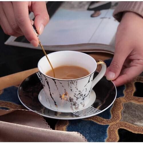 Nordic Style Bone China Coffee Cup Saucer Spoon Set 220ml British Cafe Porcelain Tea Cup Advanced Ceramic Teacup
