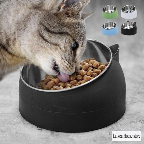 NEW Cute Cat And Dog Bowl To Protect The Cervical Spine 15 Degree Oblique Mouth Pet Stainless Steel Food Bowl For Cat Supplies