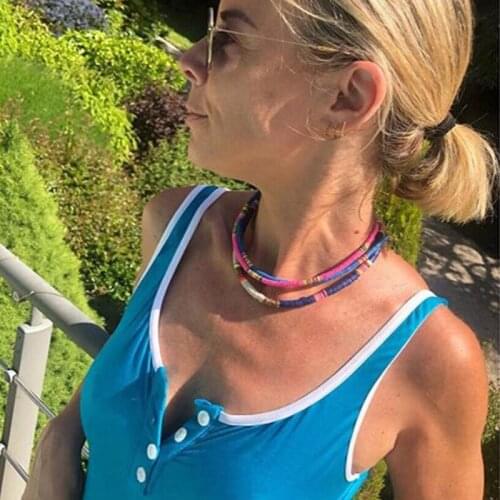 Fashion Soft Pottery Choker Polymer Clay Necklace Colorful Surfer Beads Collar Handmade Female Minimalist Necklace Jewelry Gifts