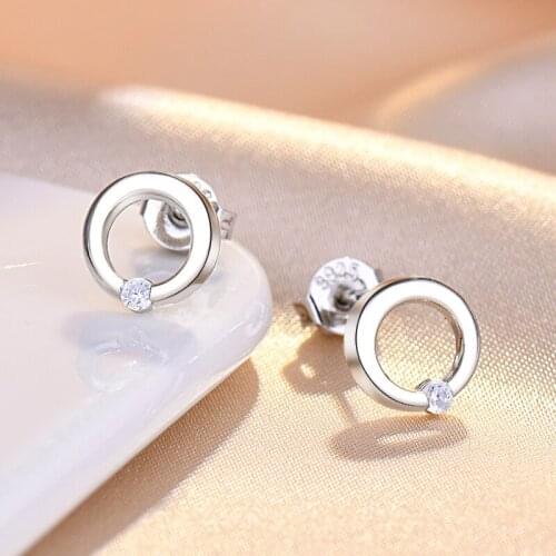 Fashion womens S925 silver-plated platinum simple ring cold wind small zircon personalized earrings C126