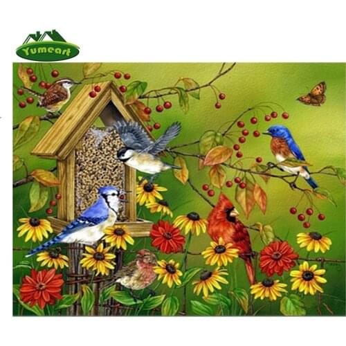 YUMEART Handmade Needlework Diamond Painting Kits Set Embroidery Square Rhinestone Flower Tree and Birds Picture Cross Stitch