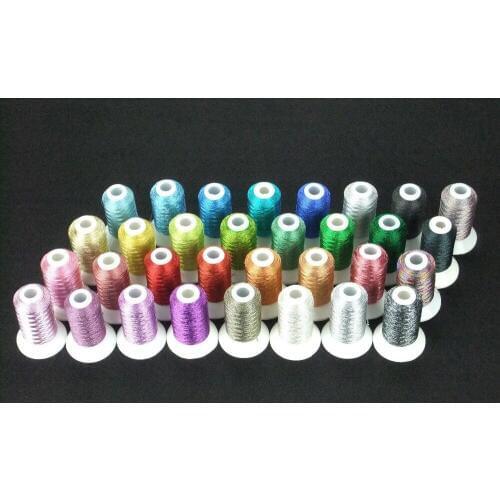 32 Mini Spools Metallic Machine Embroidery Thread Filament Ideal for Most Sewing Embroidery Machines 500m*32 ,150d/2,Super Sheen