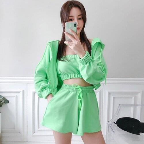 New arrival fashion solid lady set summer elegant simple short jacket and short pants high quality fresh cute 3 piece sets