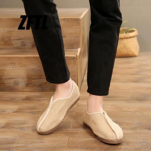 ZFTL New Men loafers Chinese traditional handmade Hanfu shoes slip-on male casual boat shoes mens Cotton and linen shoes 0112