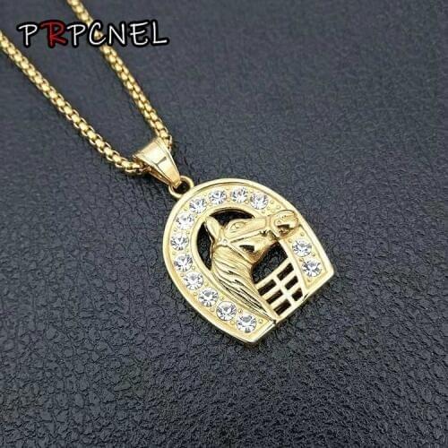 New gold color Horseshoe Stainless steel Necklace Horse pendant Necklace Brand Necklaces wmen Womens Fashion Jewelry gift
